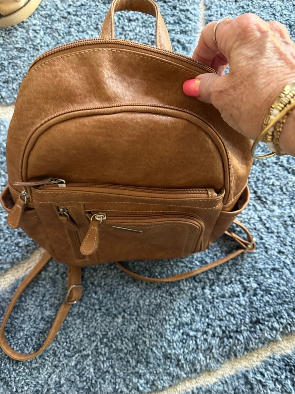 Gently Used..Tan Leatherette Mini Backpack